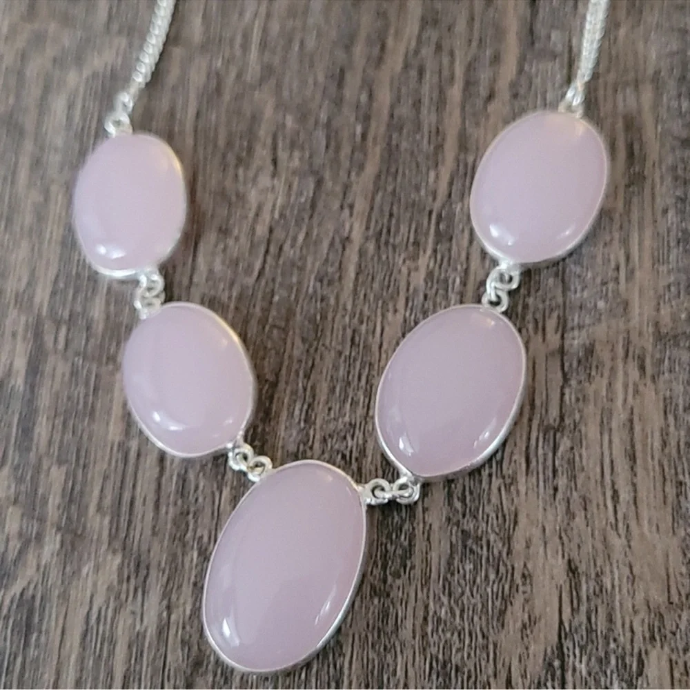 Pink stone necklace and earrings set #PinkJewels Pink stone silver chain